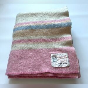 Vintage Sunray Pure Wool Blanket 66x56 Horn Bros Pastel Stripes